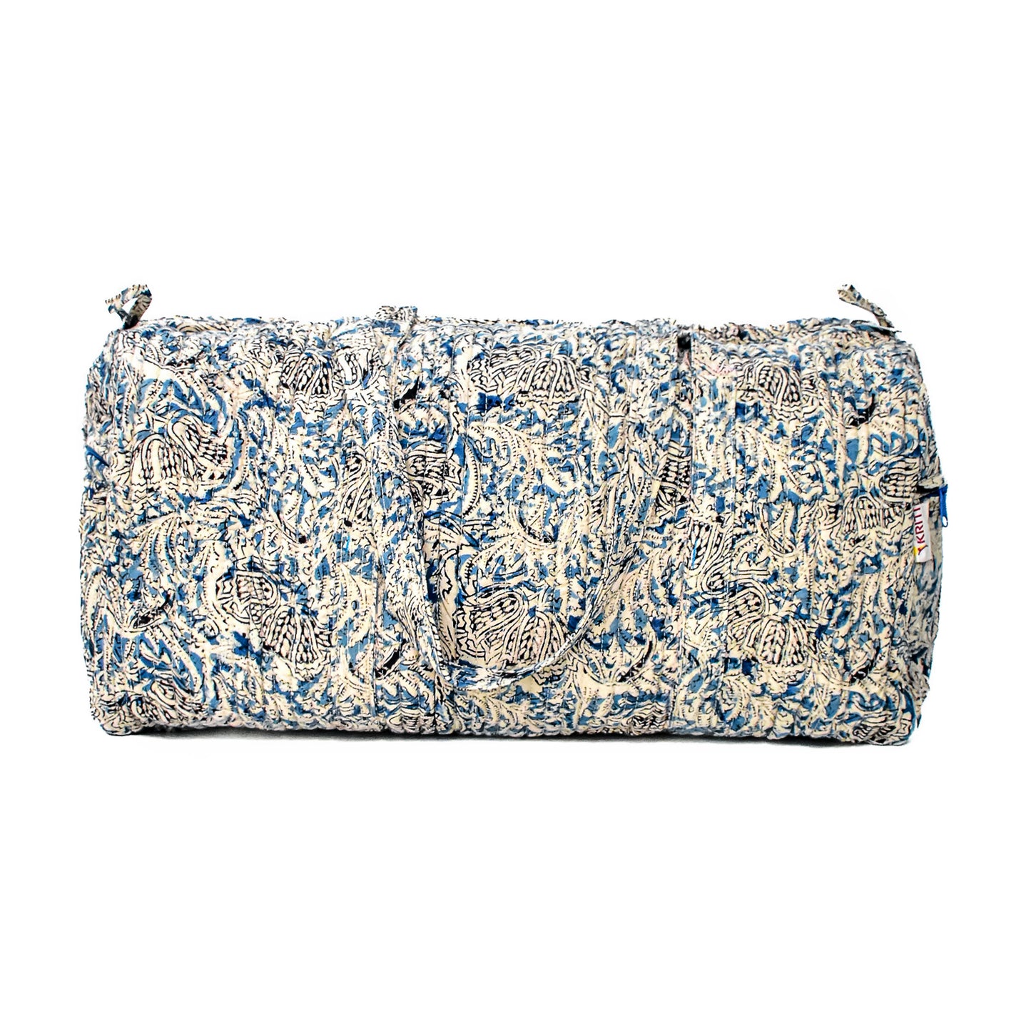 Sky-Blue Kalamkari Quilted Duffel Bag