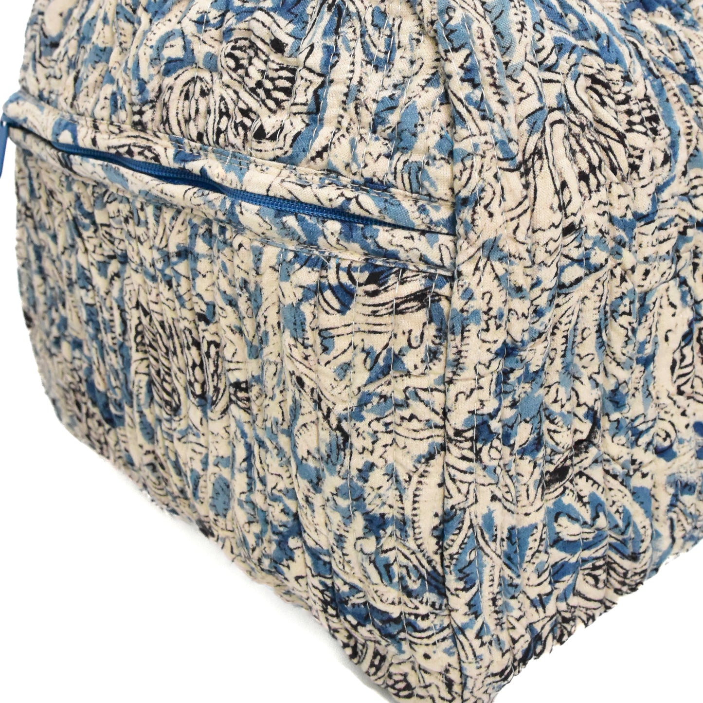 Sky-Blue Kalamkari Quilted Duffel Bag